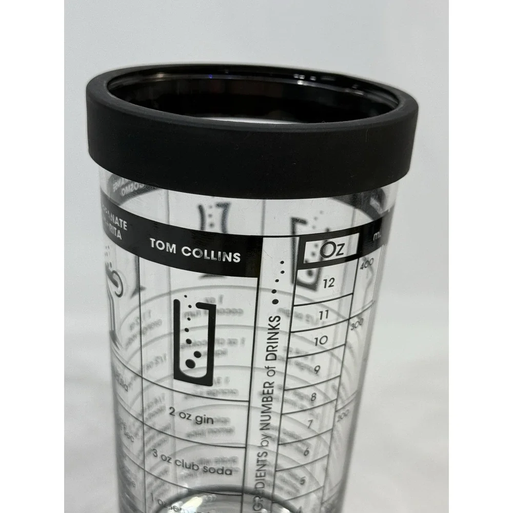 Clear Glass Cocktail Shaker with Printed Drink Recipes and Measurements 12oz